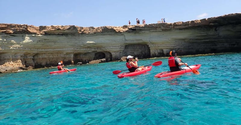 5-hour Cape Greco Caves kayaking + Snorkelling trip - Kayaking east from Limnara Beach