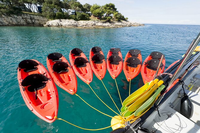 BOAT & KAYAK! Sea Adventure - Snorkeling & Cliff Jumps - Paddling past Pula’s cliffs and rocky passages