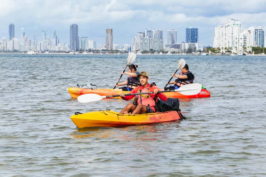 Gold Coast: Wave Break Island Kayaking & Snorkeling tour - A snack break with skyline views