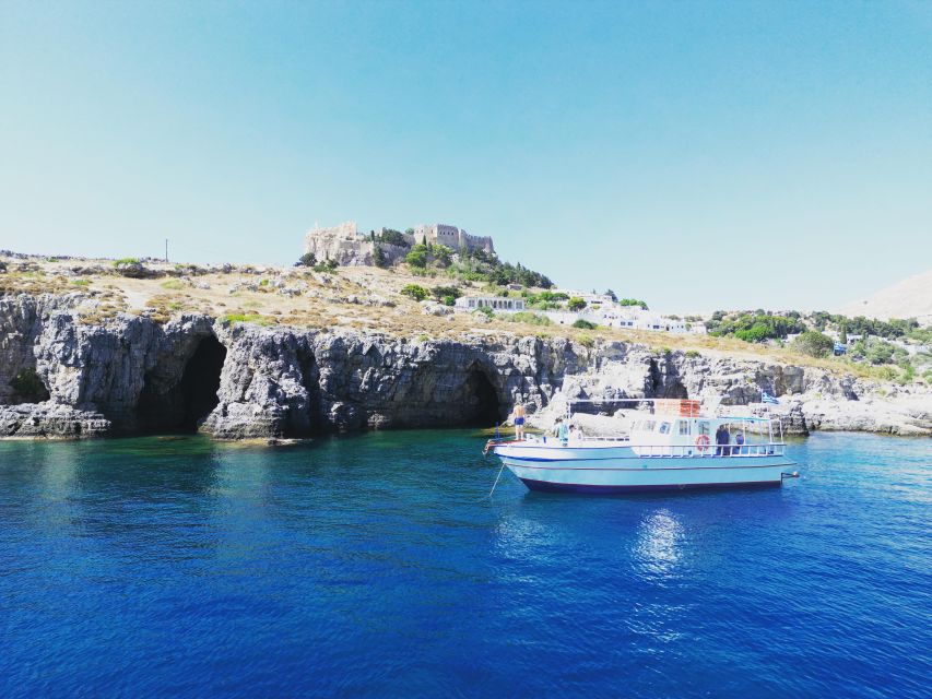 Lindos,Pefkos: All inclusive Swim & Snorkel Boat Cruise - Navarone Bay brings the big coastal views