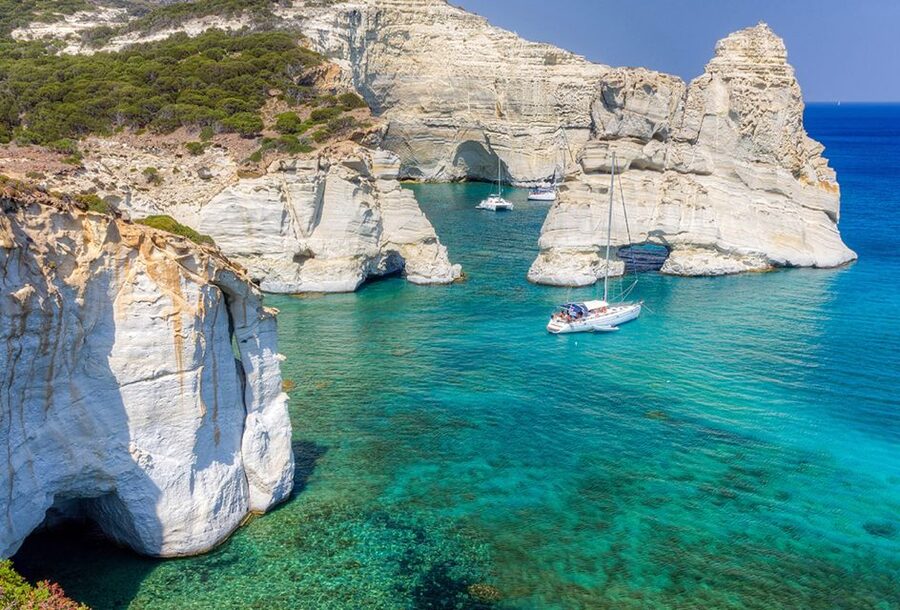 Milos: Milos and Polyaigos Snorkeling and SUP Cruise - Sykia Cave and the volcanic coast