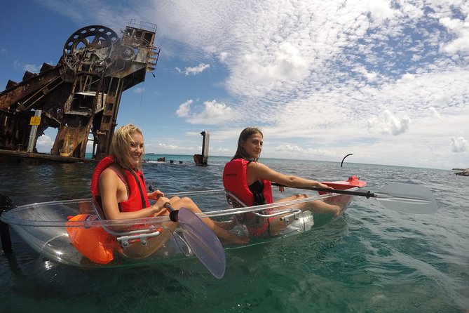 Moreton Island Day Trip (Kayak, Snorkel & Sandboard) frm Brisbane or Gold Coast - Transparent kayaking above fish and wrecks
