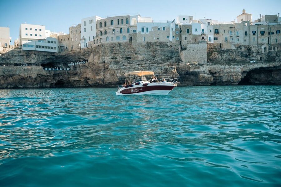 Polignano Sea Caves: Boat Tour with Snorkeling & Aperitif - Lama Monachile from the water