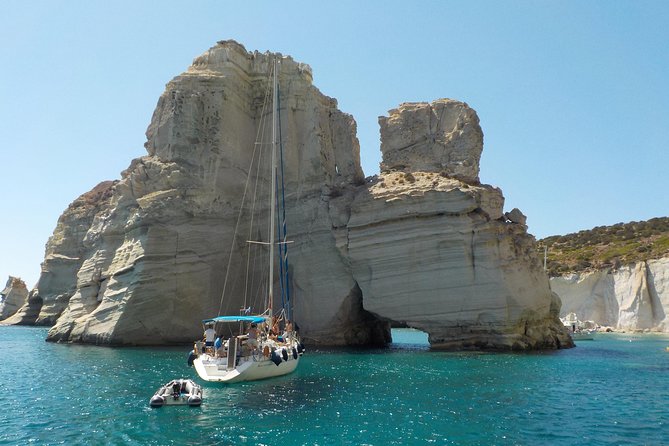 Round of Milos and Poliegos Sailing boat snorkelling cruise - Gerakas combines pale sand with lunch