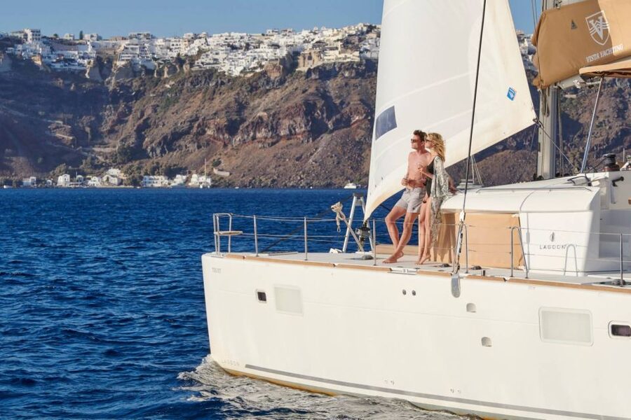 Santorini Gold Catamaran Cruise with Snorkel, BBQ & Open Bar - Why Santorini looks better from the water