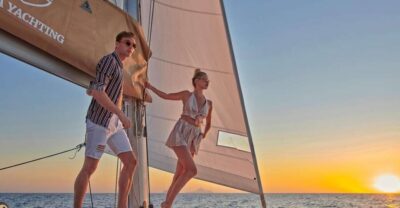 Santorini Gold Catamaran Cruise with Snorkel, BBQ & Open Bar