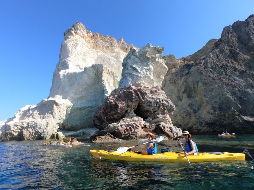 Santorini: Sea Caves Kayak Trip with Snorkeling and Picnic - White Beach and the optional cliff jump