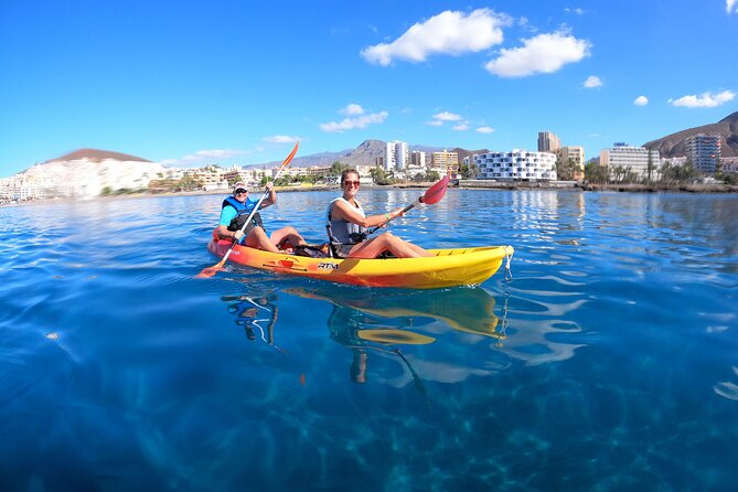 Tenerife: Kayak and snorkel with marine life safari - Paddling toward the Cave of Pal Mar
